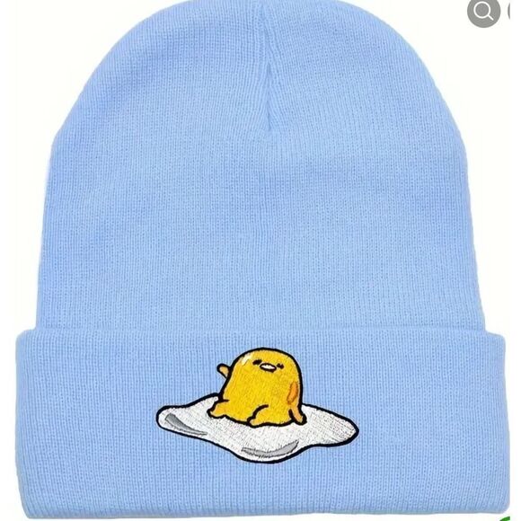 New! Gudetama The Lazy Egg Beanie Stocking Cap Hat Baby Blue - Picture 1 of 2